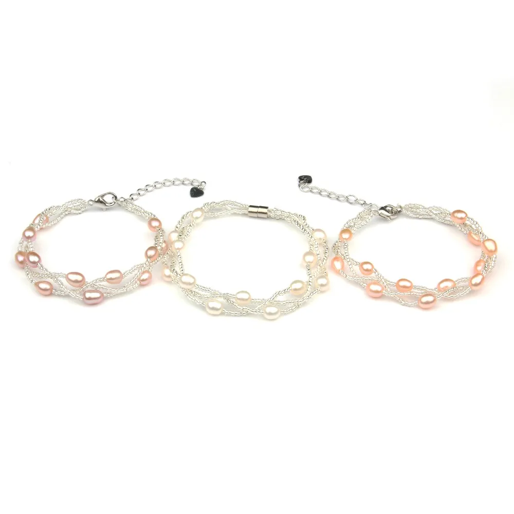 19 см, модные женские браслеты, натуральный пресноводный жемчуг, 3 цвета, браслеты на запястье, браслет с бусинами, хорошее ювелирное изделие