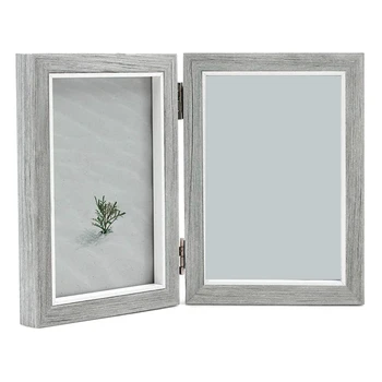

Double Picture Frame 4X6in Rustic Grey Photo Frames Wooden Hinged Folding,Wedding Gifts,Mother's Father's Day Present