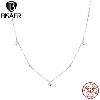 

BISAER Necklace 925 Sterling Silver Simple Heart-shaped Necklac Chain Link For Female Jewelry 45cm Adjustable Necklace ECN417