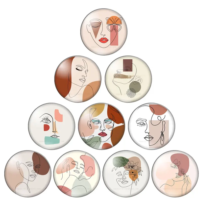 

Fashion Abstract Women Face Illustration 12/14mm/18mm/20mm/25mm Round photo glass cabochon demo flat back Making findings ZB0543
