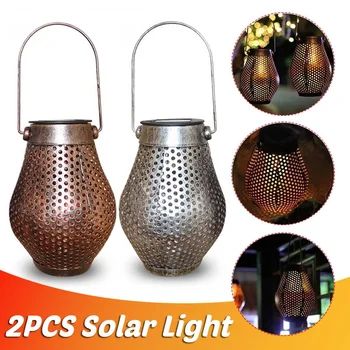 

2PCS Retro Garden Solar Lamp Hollowed Out maple leaf Shadow Lantern Hanging Hollow Lamp Lighting Outdoor Waterproof Landscape