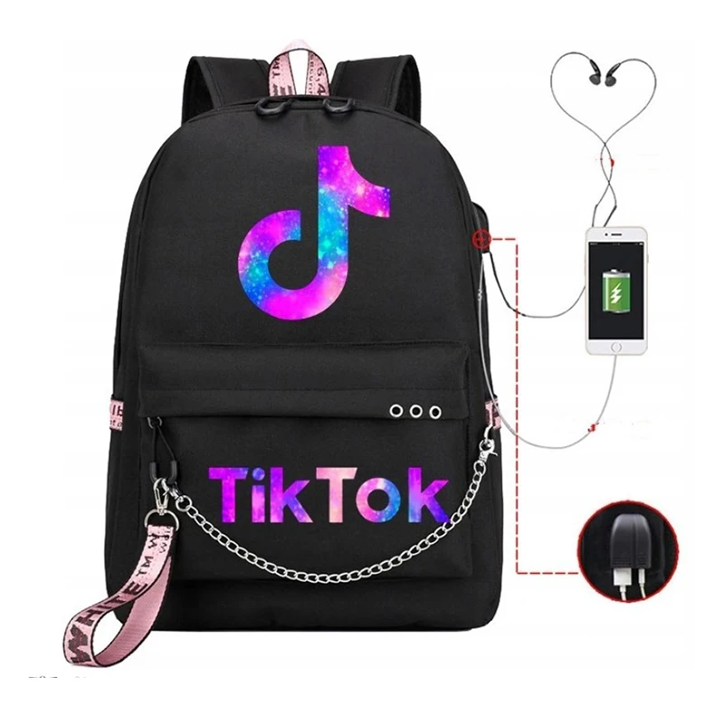 Tik Tok-Mochila escolar con carga Usb para adolescentes, morral escolar de gran capacidad impermeable para estudiantes, bolsa informal de viaje para ordenador portátil