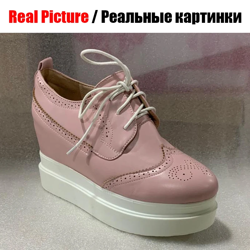 Женские винтажные Туфли броги кружевные туфли на высоком каблуке и платформе