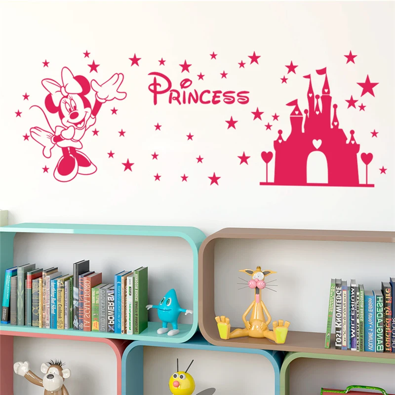 disney castle minnie wall stickers for kids rooms baby bedroom home decor cartoon wall decals vinyl wallpaper diy mural art