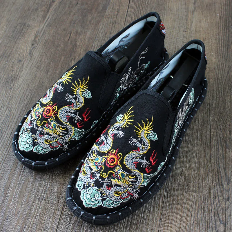 Модные мужские вулканизированные ботинки Harajuku мужские ботинки мужские вышитая обувь весенние мужские и женские лоферы износостойкий резиновый холст - Цвет: hei se di er long xi