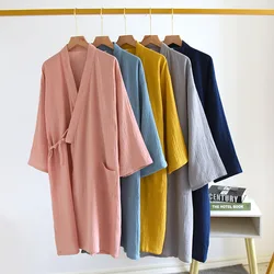 Couple Clothes Matching Set Spring/summer Cotton Washed Crepe House Robe for Women New Cotton Yarn Cardigan Japanese Robe Men