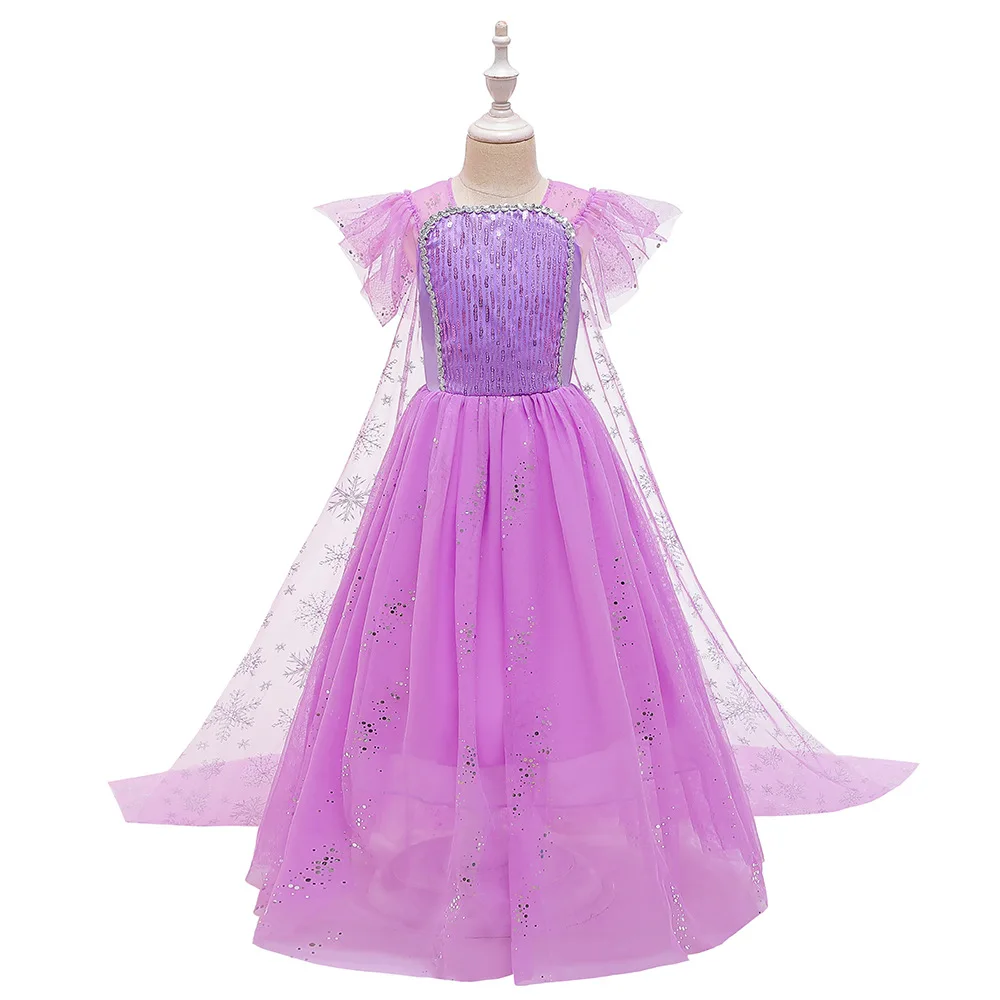 Summer for Frozen 2 Elsa Girls Princess Dress Removable Cloak Sequined Kids Anna Cosplay Up Costumes Party Trailing dress | Детская