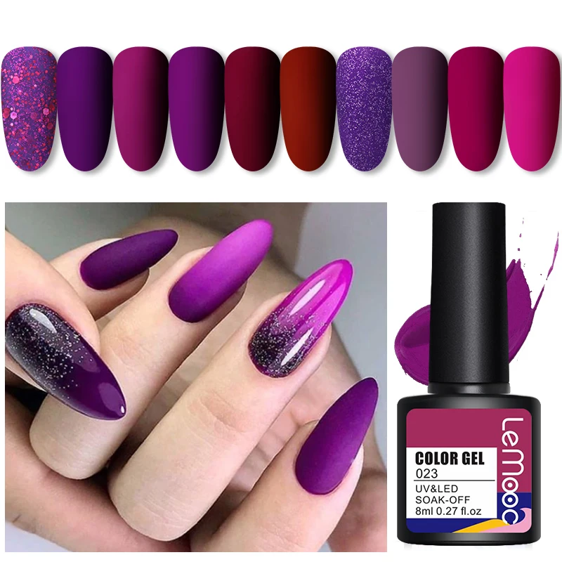 

LEMOOC 8ml Purple Series Primers Gel Varnish Soak Off UV LED Gel Nail Polish Base Coat Matte Top Coat Gel Polish Nail Art