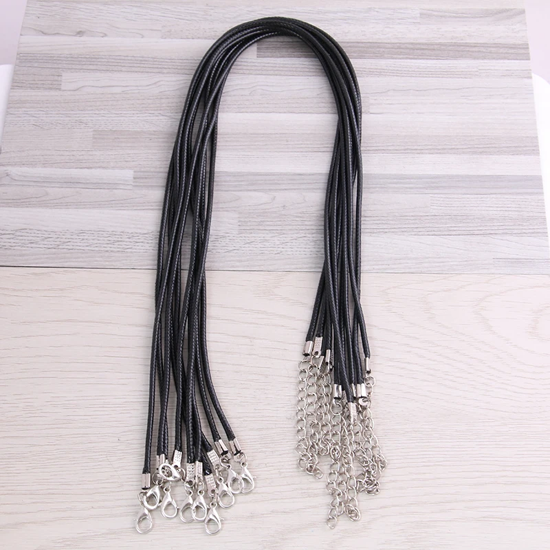 

30pcs 45mm Braided Adjustable Black Leather Rope Wax Cord DIY Handmade Necklace Pendant Lobster Clasp String Cord Jewelry Chains