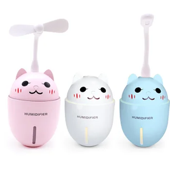 

3 in 1 USB Air Humidifier Ultrasonic Cool-Mist Adorable Pet Mini Humidifier With LED Light Mini USB Fan 320ML