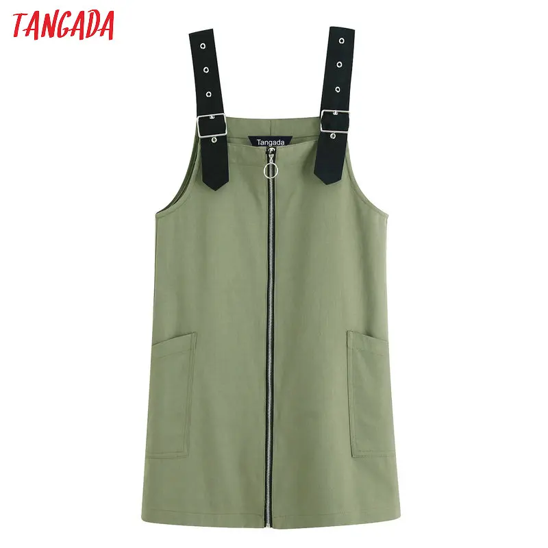 

Tangada women solid sleeveless dress korean sstyle 2019 new arrival zipper fly adjustable strap ladies mini dress vestidos BE661
