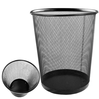

Simple office home iron mesh trash fashion round trash Kitchen debris cleaning bucket 2pcs black