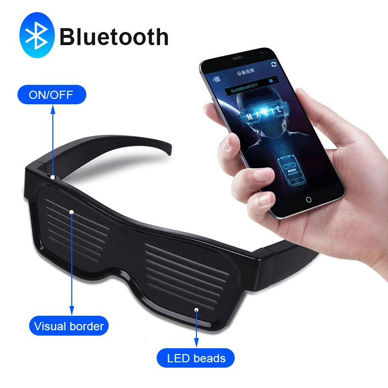 Bluetooth APP светодиодный светящиеся очки с лампочками вечерние Клубные волшебные очки на день рождения лампа перезаряжаемое приложение управление DIY текстовый узор свет