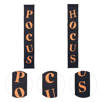 

1 Pair Halloween Decorative Door Banner Door Curtain for Halloween Black Orange