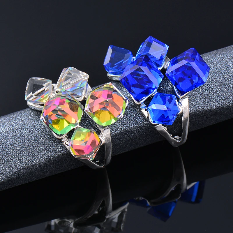 SINLEERY Luxury Multicolor Square Cube Blue Crystal Engagement Rings For Women Fashion Party Jewelry Bague Femme Jz489 SSO - Image 3