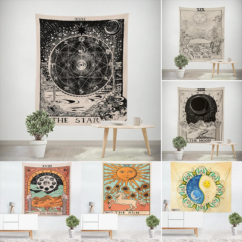 

Large Size Mandala Tarot Card Pattern Blanket Tapestry Wall Hanging Tapestries Bedroom Bedspread Throw Cover Sun Moon Wall Decor