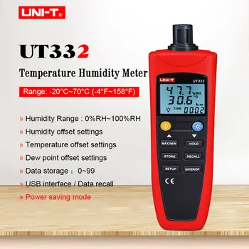 

UNI-T UT332 Digital Temperature Humidity Meter Data hold Data storage with USB interface Temperature Hygrometer LCD backlight