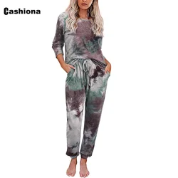 Plus size 3xl Fashion Tie Dry Two Piece Set Women Top Shirt Casual Loose Pants Set Lady Tracksuit Streetwear Femme Clothing 2021