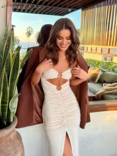 Macheda – robe ajourée sans bretelles, taille serrée, slim, tenue de soirée de noël confortable et douce 