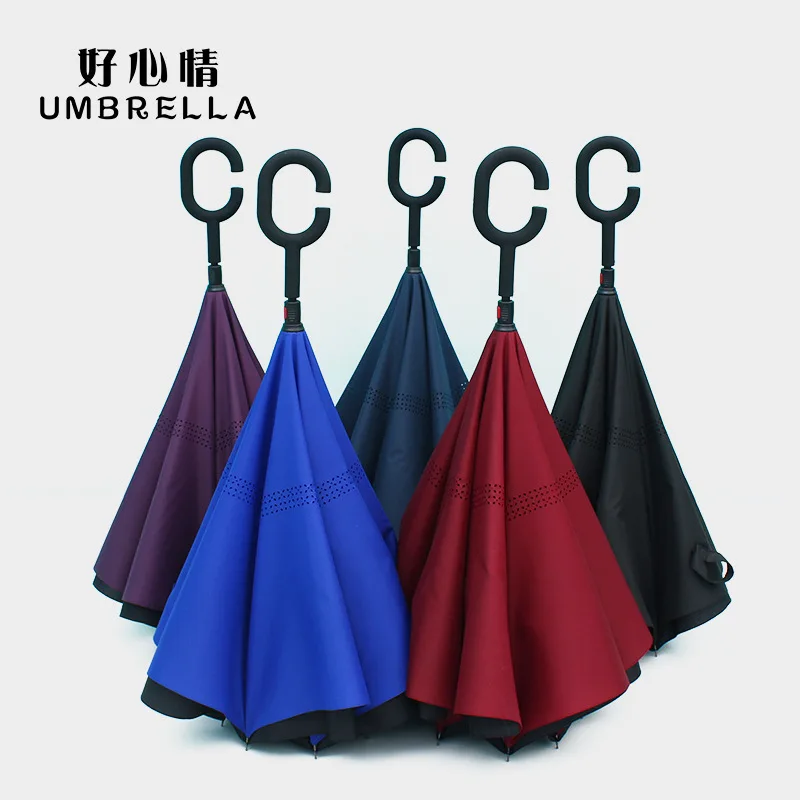 

Solid Color Business Car Straight Pole Umbrella Double Layer Extra-large Reverse Umbrella Golf Bone Straight Advertising Umbrell