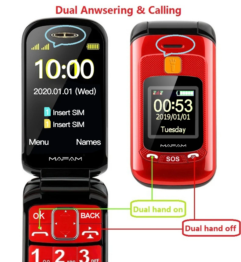 Flip Double Dual Screen Dual SIM SOS key Speed Dial Touch Handwriting Russian Keyboard FM Senior Cellphone For Old People