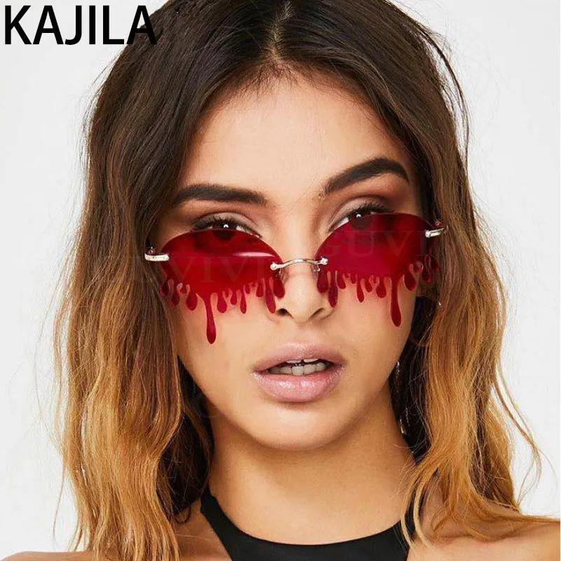 

Rimless Cat Eye Sunglasses Women 2020 Fashion Vintage Unique Tears Shape Sun Glasses Female Shades UV400 Gafas zonnebril dames