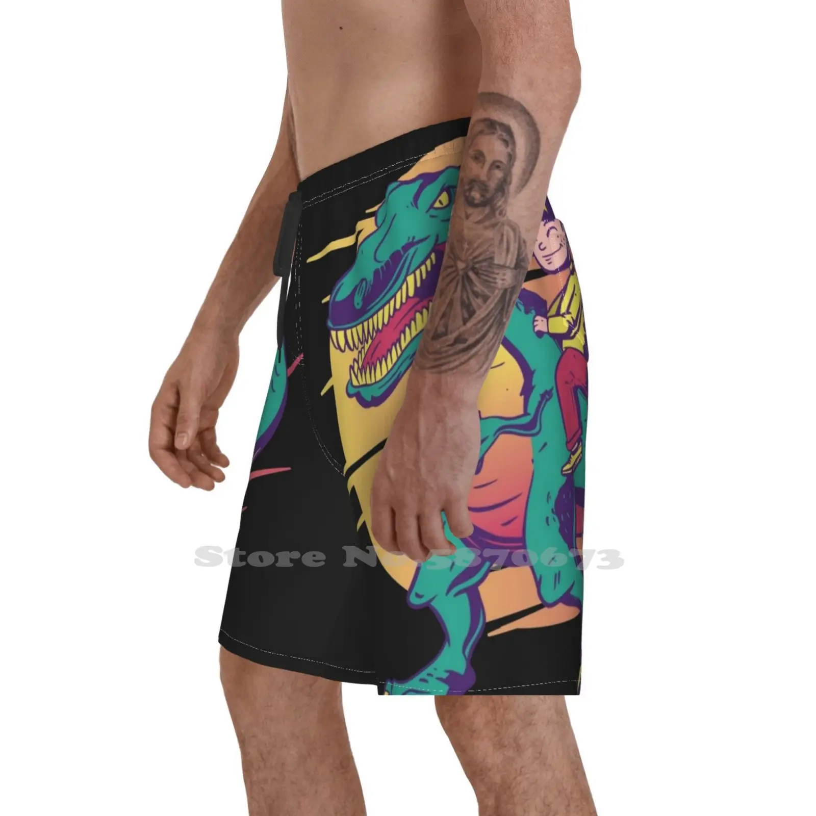 Karl With Dino In Retro Video Game, pantalones cortos de verano ropa de calle, Karl, discotecas, Smp, Dsmp, Dream|Pantalones cortos de surf| - AliExpress