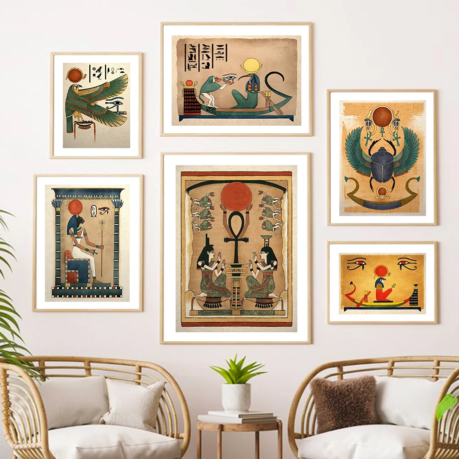 Ancient Egyptian Bastet Anubis God Pharaoh Wall Art Canvas Painting Nordic Posters And Prints Picture For Living Room Decor | Дом и сад