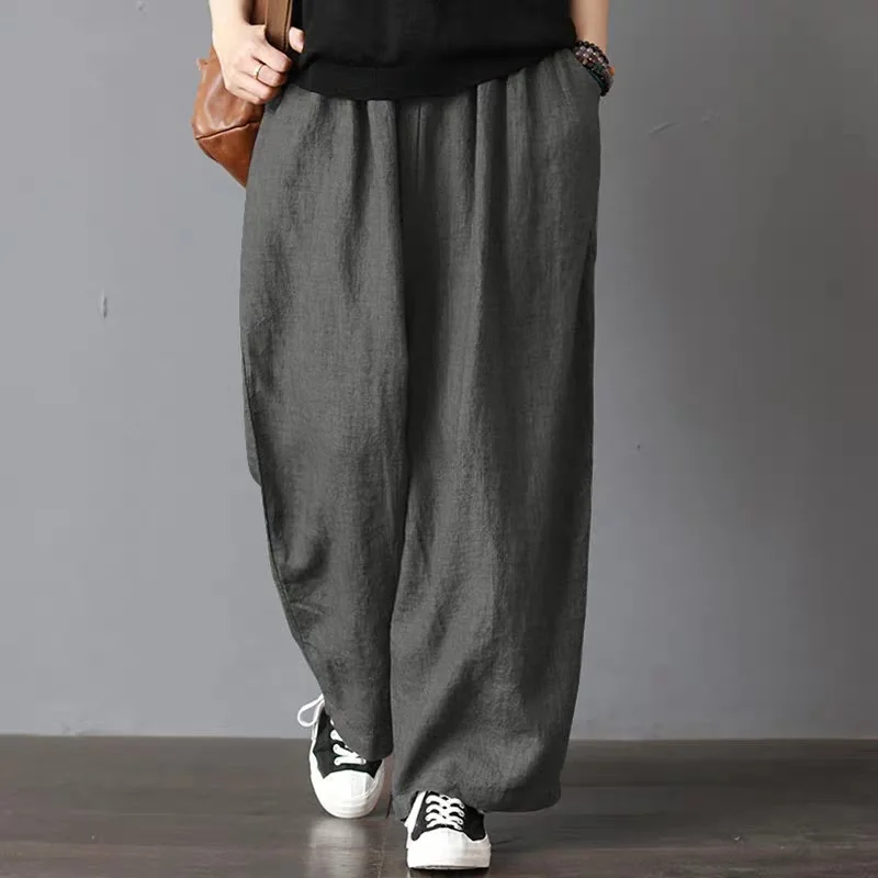 Johnature Wide Leg Pants Leisure Women Clothes New Autumn Full Length Trousers Loose Casual Elastic Waist Women Pants