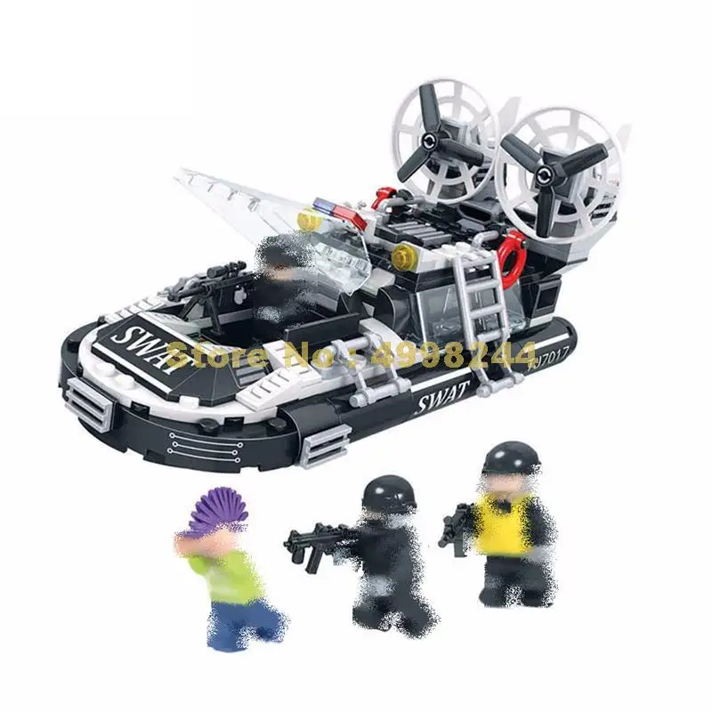 

7017 282pcs city swat special force police hovercraft boat winner building block Bricks Toy