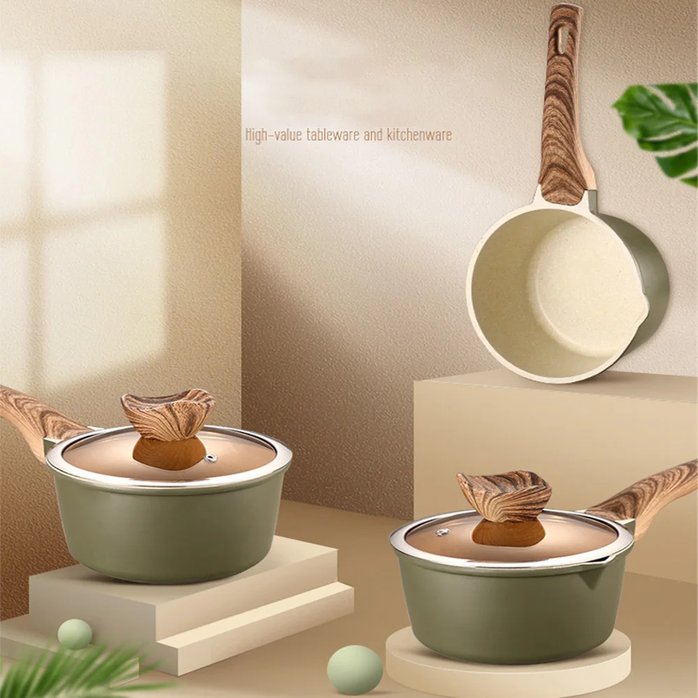 

New Design Milk Pan Mini Butter Warmer Saucepan Pan Cookware with Wooden Handle Multi Functional Non-stick Cooking Pan Tools