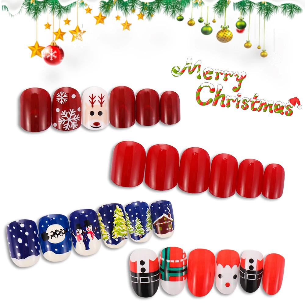

24Pcs Flat Top Fake Nails Artificial Nails For Lady Christmas False Nails New Design Daily Decoration For Manicure Fake Nails