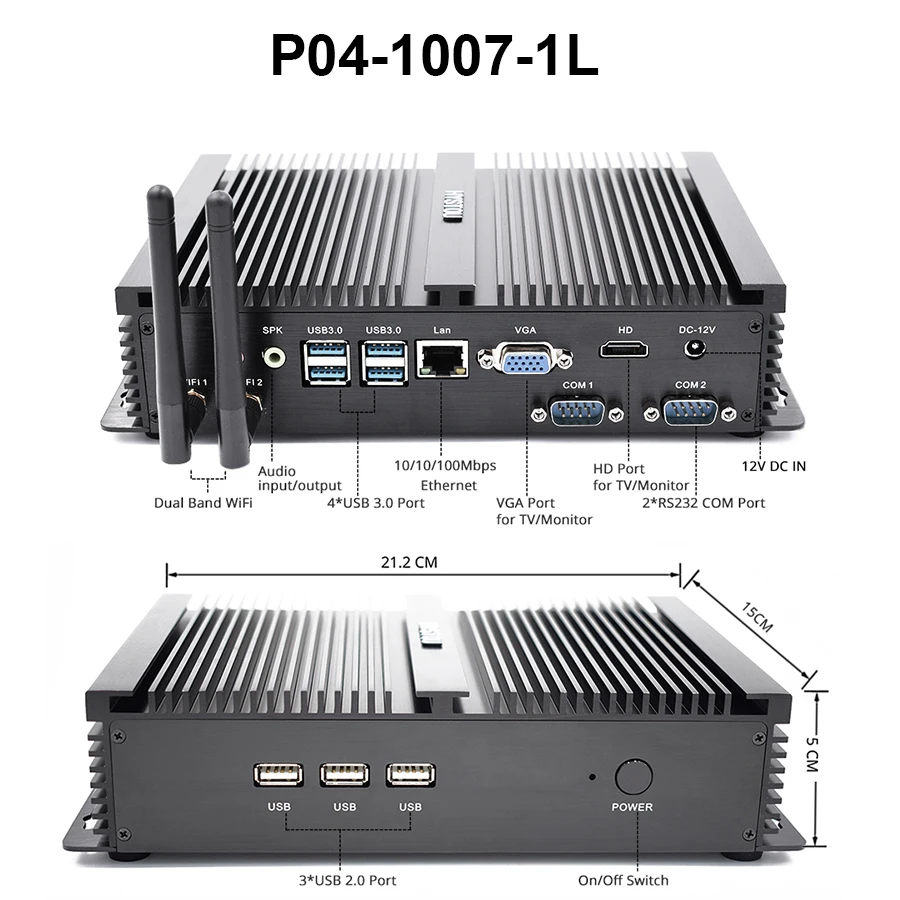 P04-1007U 1L Intel Core i7 4500U i5 8250U промышленный настольный компьютер 5250U Win10 Linux i3 Minipc Intel NUC 4K HD RS232 RS485 персональный портативный ПК - Цвет: P04-1007U 1L