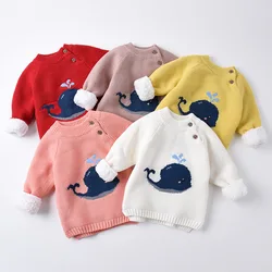 Pull épais imprimé baleine pour enfants, automne hiver, haut épais en velours, pour garçons et filles, nouvelle Version coréenne, vêtements de chemise à bascule 