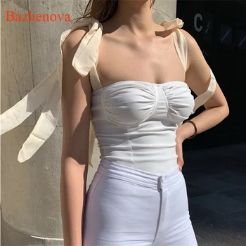 

Bazhenova Women Bow Sexy Sling Girls Solid Color Simple Tops Woman Hollow Out Personality Camis 2020 Simple Top Ladies R378