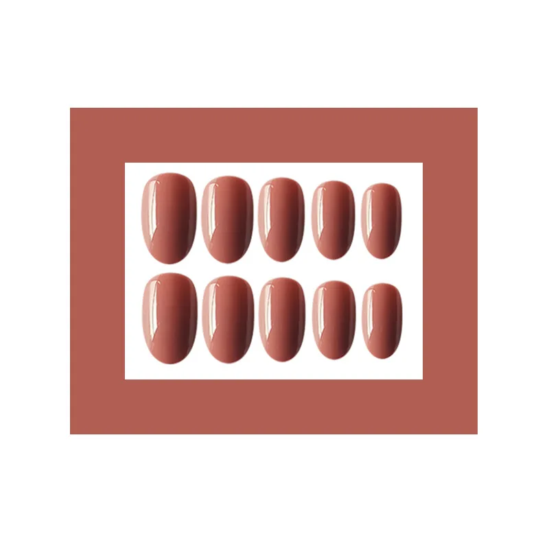 Nusx 24pcs Shine False Nails Full Cover Artificial Brown Color Long Round Design Fake Nail Press 5
