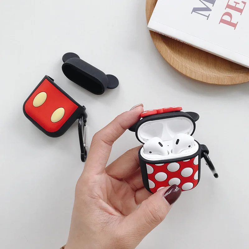 

Bluetooth Earphone Case for Airpods 2 1 Protective Cover For air pods Box Key Ring Strap Cute Cartoon DIY Silicone Mickey Minnie