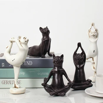 

Creative Resin Yoga Cat Figurine Vintage Lucky Cat Statue Home Decor Crafts Room Decoration Objects Resin Animal Sports Figurine