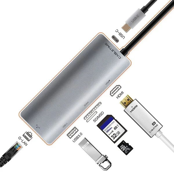 Кабель usb type c к HDMI концентратор type C концентратор USB HDMI 4 к 30 Гц RJ45 сетевой SD/TF Зарядка 6 в 1 USB адаптер для Galaxy S9 N131 - Цвет: Серебристый
