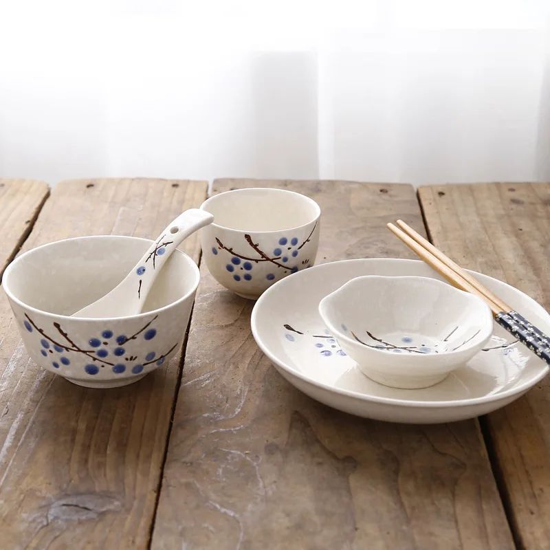HH-CC Set di ciotole con 6 piccole porcellane asiatiche cinesi decorate blu e bianco ciotola di riso diametro & profondo modello di riso in ceramica qualità garantita,5 in/12,5 cm