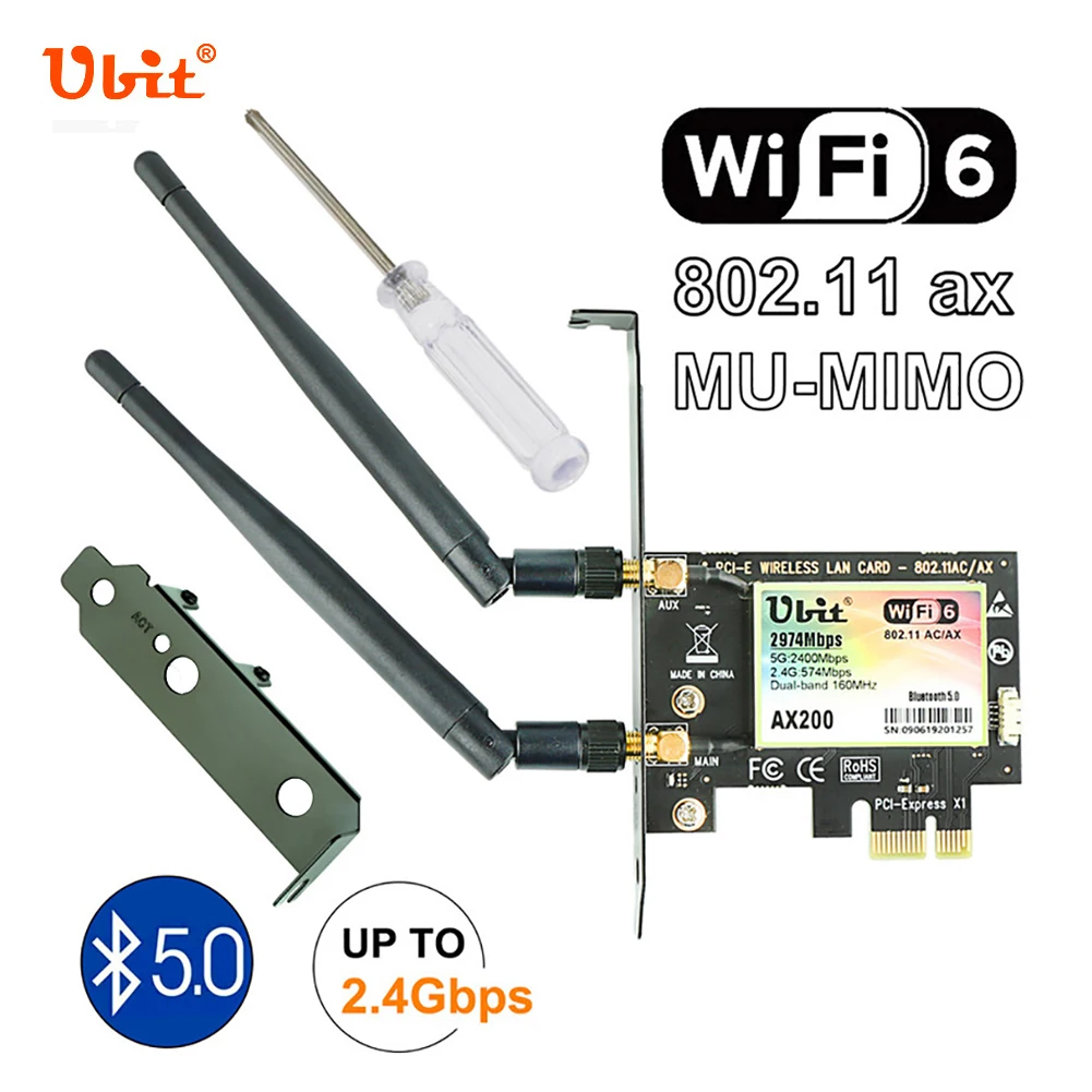 ubit-tarjeta-wifi-inalambrica-ax200-adaptador-pci-express-con-bluetooth-50-24-gbps-red-gigabit-de-doble-banda-para-pc-escritorio-y-windows