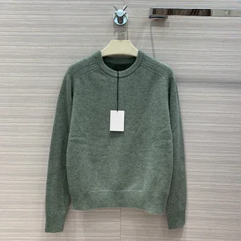 

Luxury Brand Knit Sweater Shirt 2020 Early Autumn Women Simple Style Wild-shoulder Round Neck Long Sleeve 100% Cashmere Sweaters