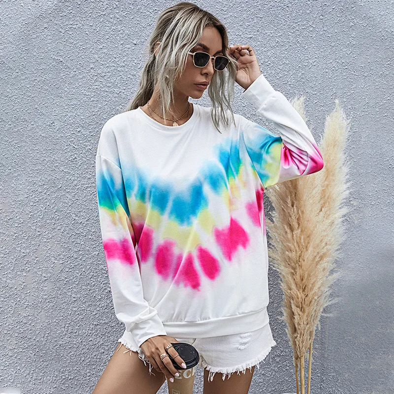 

2020 New Autumn Winter Pullovers Sweatshirt Women Fashion Tie Dye Clothing Casual O Neck Sweatshirt Top For Women