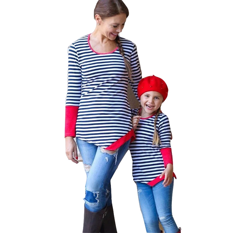 

Mom and Daughter Matching T-shirts Family Clothing Striped O-Neck Casual Women Baby Girl Clothes Blouse Tops Christmas Clothes