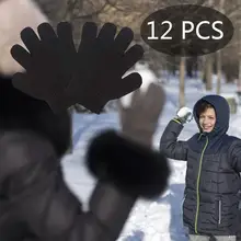 12 пар черных волшебных перчаток, для взрослых и детей, с пятью пальцами, эластичные вязаные зимние теплые однотонные, один размер