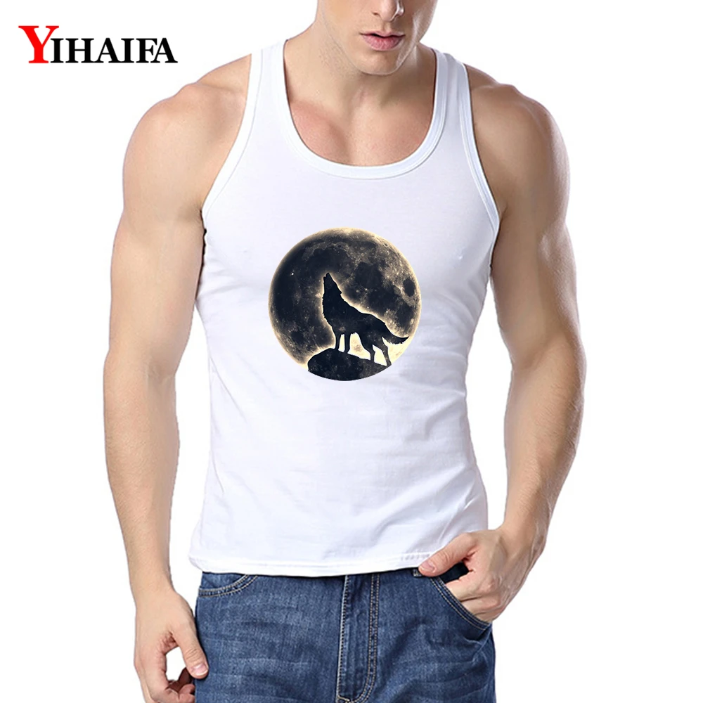 

YIHAIFA Mens Hip Hop Galaxy Wolf Printed Singlet Bodybuilding Tank Top Men Fitness Shirt Sleeveless Vest White Tops