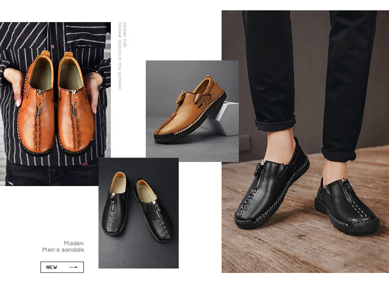 Genuine Leather Men's Sneakers Casual Shoes Platform Zip Outdoor