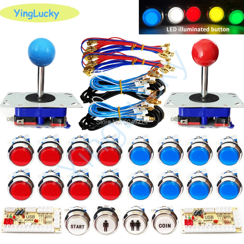 Arcade Cabinet Kit Fai Da Te Per 12V Led Chrome Stile Americano Pulsante Zippy Joystick 2 Player Pulsante Moneta Zero Delay Per Pc