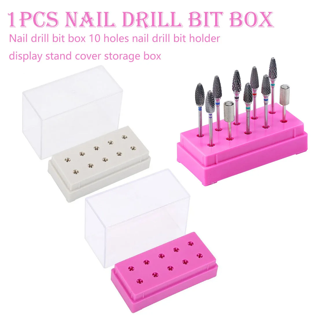 

Electric Manicure Drills Accessories 10 Slots Storage Box Nail Drill Bit Holder Container Case Display Acrylic Manicure Tool