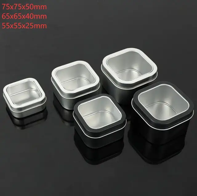 Silver/Black Metal Tins Boxes With Window 20Pcs/lot For Candles Making Top Clear Window Jewelry Storage Box Silver/Black Square Metal Tin Can Silver Black DIY Candles Holder Tin Storage Supplies 3 size 1
